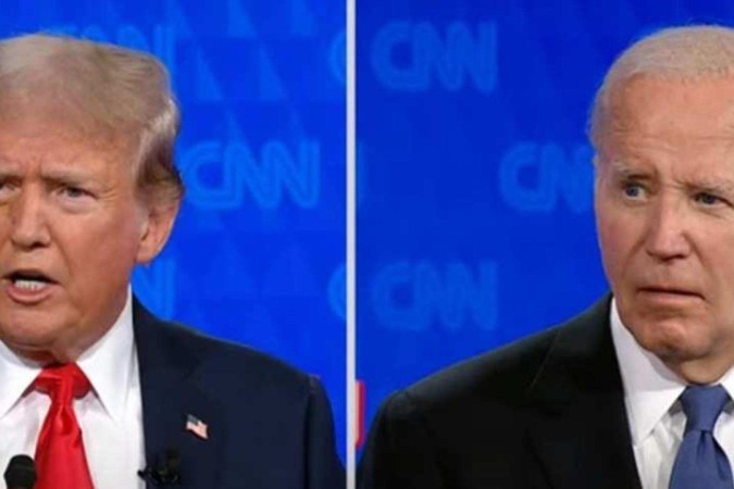 Biden e Trump no primeiro debate das eleições presidenciais onde biden foi derrotado  -  (crédito: Reprodução CNN)